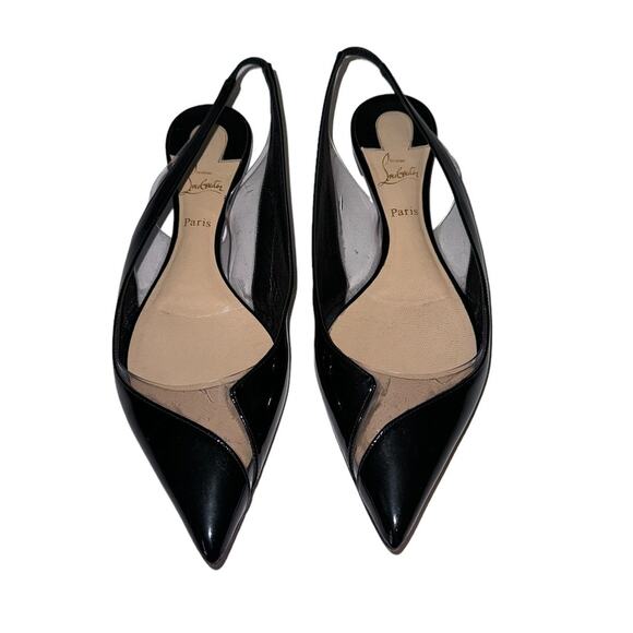 Christian Louboutin V Dec Black Patent Leather Ballerina Slingback Flats 37.5 - Picture 8 of 11